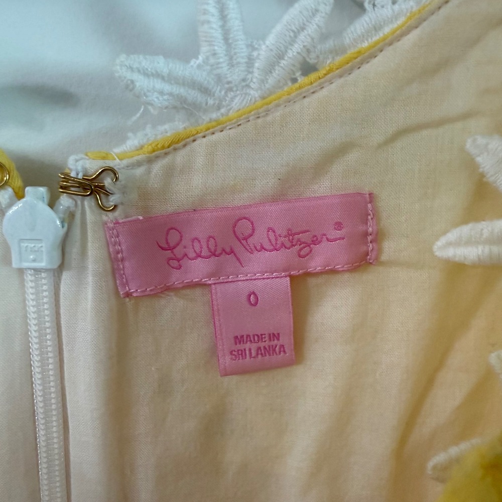 Lilly Pulitzer Annabelle Dress Size 0 Floral Yellow Daisy strapless Eyelet - Picture 7 of 11